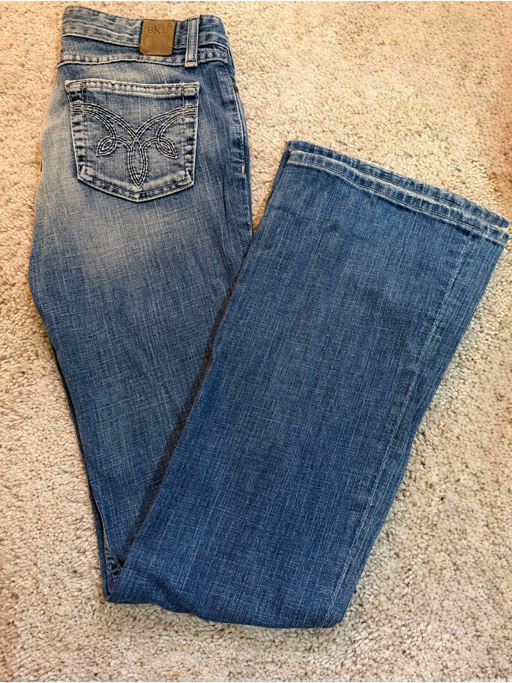 BKE Women's Blue Bootcut Jeans with Embroidered Pocket